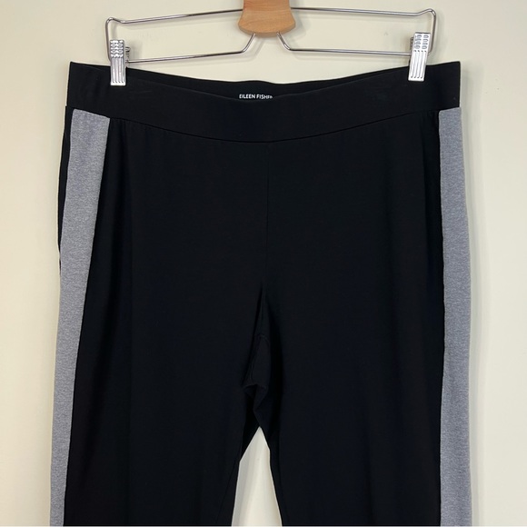 Eileen Fisher Black Gray Stripe Organic Cotton Pull On Cropped Pants Size Large - Picture 3 of 7